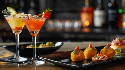 Bar bites to enjoy with cocktails. Ideal for cocktail bars.
