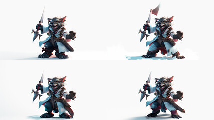 A 3D illustration of a cute worgen from wow dressed like surgeon shen from league of legends holding in one claw a big knife Ai Generated