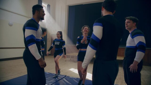 Cheerleaders having a team talk