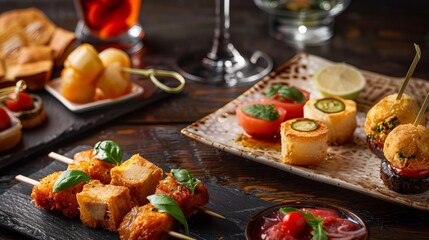 Fototapeta premium Finger foods served with cocktails before dinner. Often available at cocktail bars.