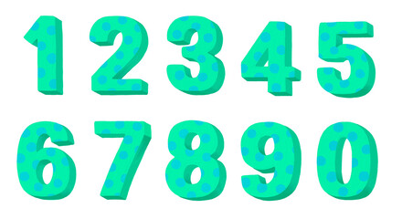 Set of number 0-9 .  3d oil painting digital art. Number with polka dots  pattern . Oil color textured .png  big file