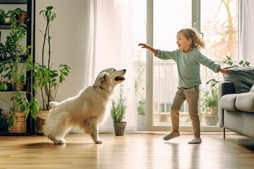 child playing with dog