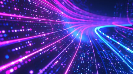 Obraz premium Neon blue and purple lines create a futuristic background with a retro feel. This technology-inspired design is suitable for various projects.