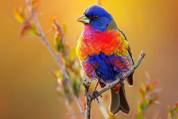 Obraz premium Amidst frostcovered wetland of Florida Everglades vibrant color of Painted Bunting brighten winter marsh striking plumage cheerful demeanor rare songbird add splash of color wintry scene captured