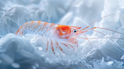 Amidst frozen landscape of Antarctica otherworldly presence of Antarctic krill becomes apparent under lens of macrophotography setup Using specialized macro lens intricate detail of essential link