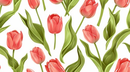 Colorful Pattern Flowers. Vector Pattern of Tulip Flowers.
