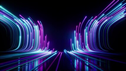 Stunning neon light streaks create an abstract flow, featuring futuristic design animation, 3d rendering