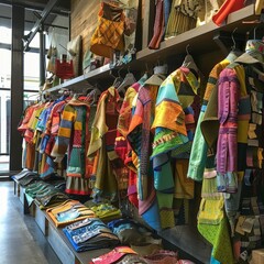 Eco-Chic Showcase: Vibrant Recycled Fashion Display at Luxury Store