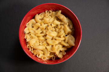 macro shot of macaroni with cheese	