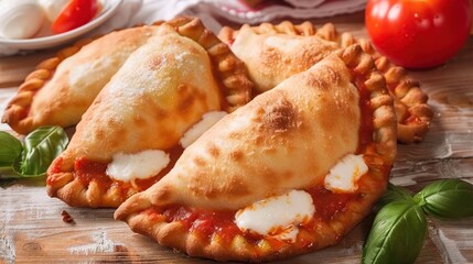 Golden-Brown Calzones with Tomato Sauce and Mozzarella