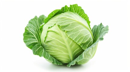 Obraz premium A Fresh Green Cabbage Isolated on a White Background
