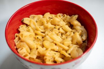 macro shot of macaroni with cheese	