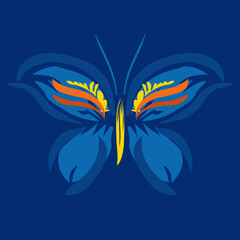 Obraz premium Beautiful butterfly. Stylized floral ornament. Flower symbol in yellow and blue colors. Summer mood