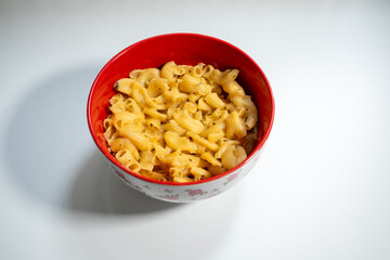 macro shot of macaroni with cheese	