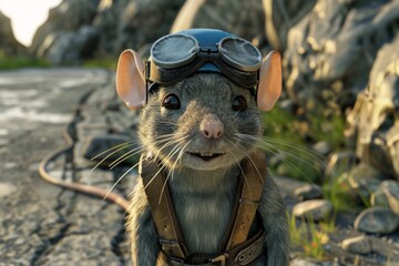 Animated explorer mouse standing in nature in a fantasy generative AI 3D style illustration for kids