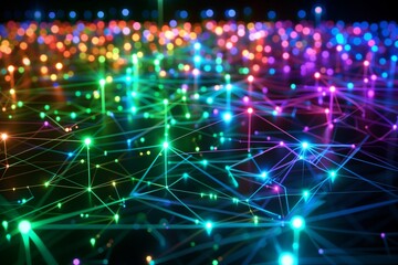 Fototapeta premium An abstract representation of the internet, with interconnected nodes and pathways glowing in various colors, forming a vast network.