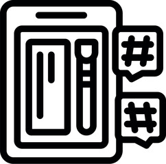 Smartphone showing online shopping app with hashtags symbolizing social media marketing campaign