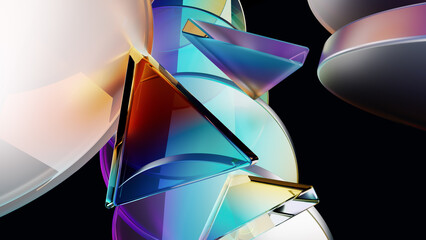 Colorful 3D glass shapes with vibrant reflections
