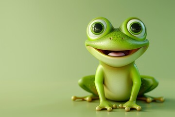 Obraz premium Animated 3D frog on green background Stock Illustration