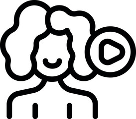 Line drawing of a young woman smiling while watching online video content