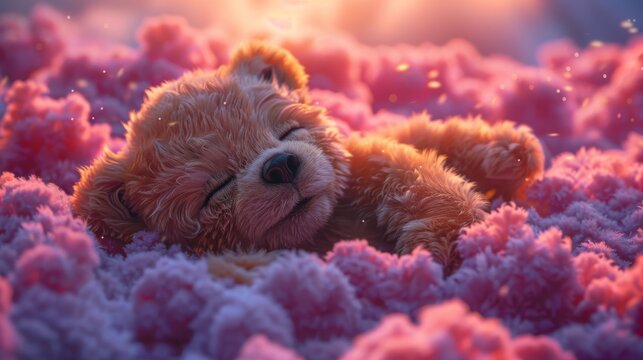 Un oso de luso adrift in a pink nube against an aqua backdrop. Illustration by IA.