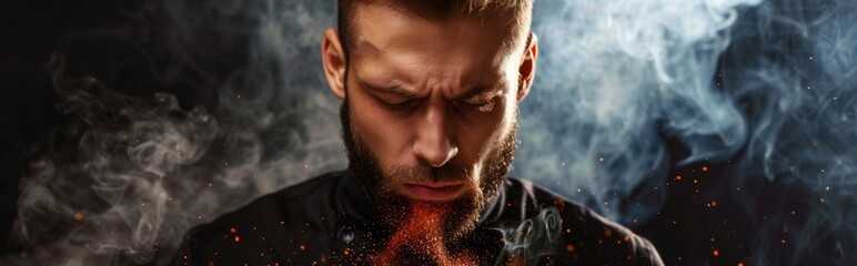 Chef with spices in dramatic lighting