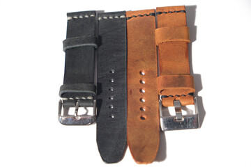 leather watch straps on white background	