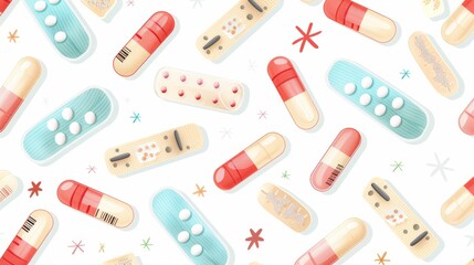 Vector Pattern of Medic. Pills Pattern in Colorful Concept. Medical Picture Reference