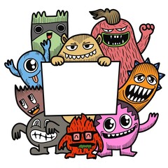 Hand-drawn illustrations, monsters doodle, Hand Drawn cartoon monster illustration,Cartoon crowd doodle hand-drawn Doodle style.