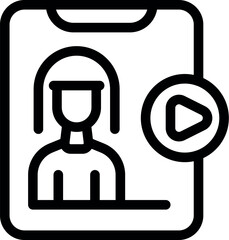 Icon of a student watching a video lesson on a smartphone, e learning concept