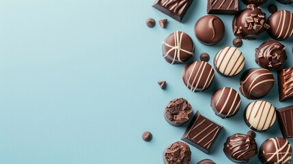 Fototapeta premium Assortment of Chocolate Delights on a Blue Background