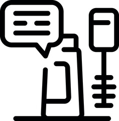 Line icon of a construction worker using a concrete vibrator with a speech bubble