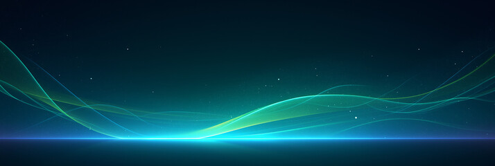 Abstract green and blue waves flowing smoothly on a dark background, creating a dynamic and vibrant visual effect.