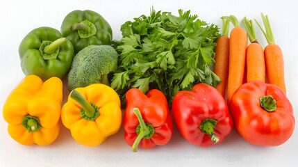 1. A colorful assortment of fresh vegetables, including bell peppers, tomatoes, and carrots