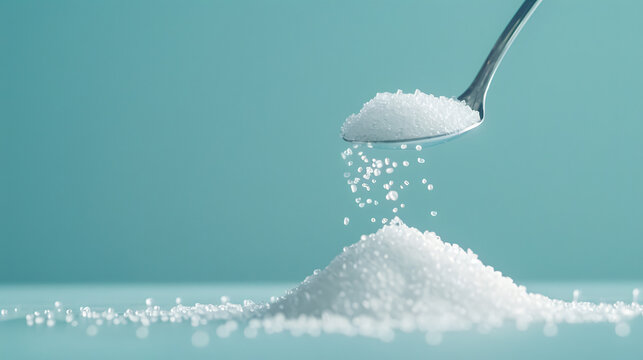 heap of sugar being picked up by a spoon