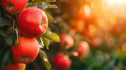 Obraz premium fresh and healthy Red Delicious organic apple on tree at agriculture garden fruit farm. 