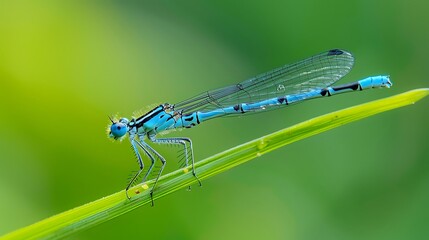 Elegant damselfly resting a grass blade capturing the grace of nature and wildlife 