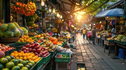 Fototapeta premium Asian walking street market with traditional local Thai cottage style at countryside of Thailand.