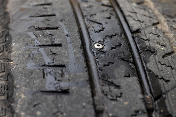 Screw puncture in rubber tire