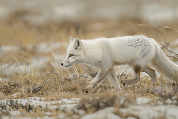 Obraz premium snow fox hunting the tundra showcasing the beauty of nature and wildlife 