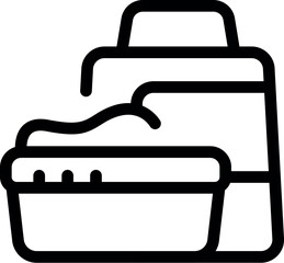 Black outline icon of a cat litter box being filled with a scoop from a bag