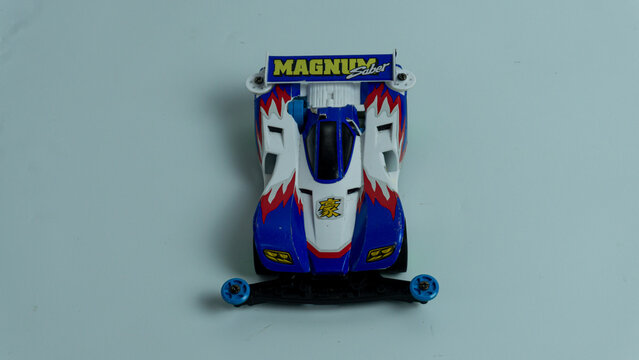 South Kalimantan, Indonesia - 02 11 2024 : Mini 4WD Tamiya, Toy car isolated on white background
