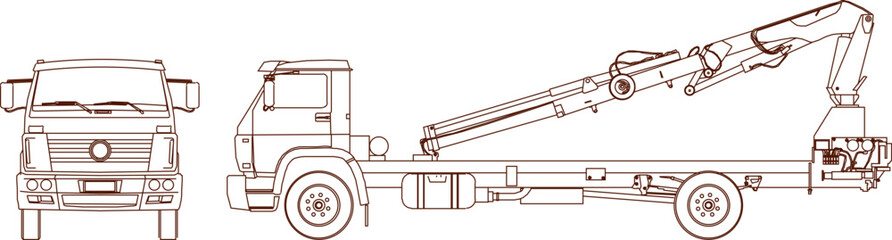 Vector silhouette illustration sketch of a detailed design of a transport truck for a broken down vehicle