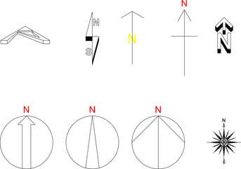Vector silhouette illustration sketch, detailed design, logo icon, cardinal direction symbol, compass, modern style 