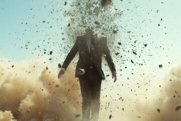 Technology disruption and job replacement concept caused by harmful technological transformation affecting the economic and workforce demands. A man profession is obsolete. AIG41