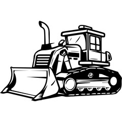 Bulldozer Silhouette Black and White Logo Design Heavy Machinery Illustrations Construction Equipment Graphics Clipart for Construction 