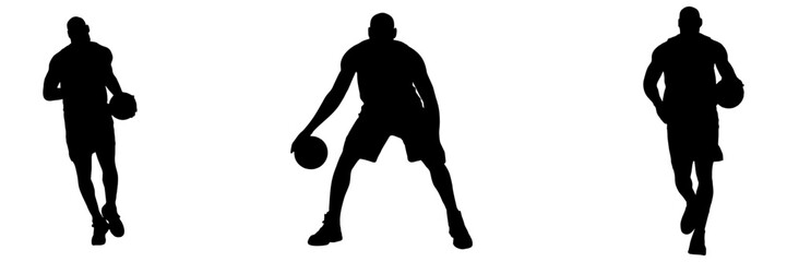Group Basketball Player Black Silhouette On White Background