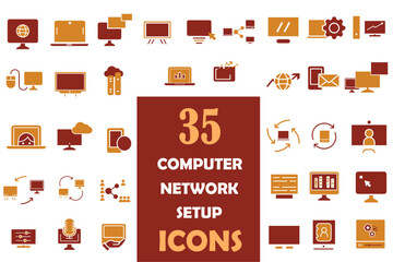 Internet computer network setup flat icons set. Computer, desktop, network, website, server, programming, computer, online, hardware, software, server. Vector illustration