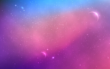 Planets in space. Beautiful galaxy background. Realistic cosmic clouds. Color starry nebula. Fantastic universe wallpaper. Outer space poster. Vector illustration. © Vegorus