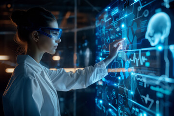 Medical Worker Interacting With Virtual Medical Data in a Modern Laboratory Setting